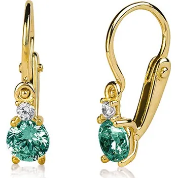 Náušnice Dětské náušnice ze žlutého zlata se zeleným zirkonem