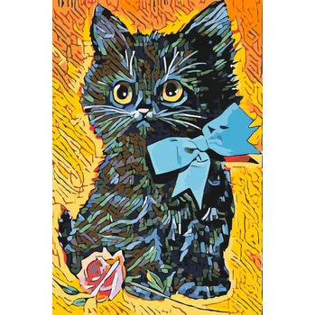 Malování podle čísel - Kotě s mašlí Velikost: 40x60cm, Rámování: Pouze srolované plátno