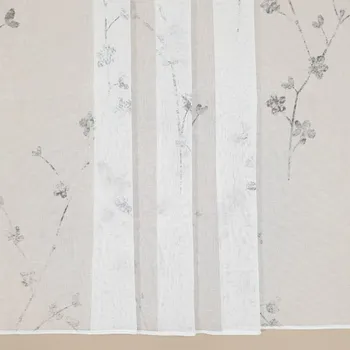 Záclona Záclona bílá, šedý květinový tisk, v.290cm