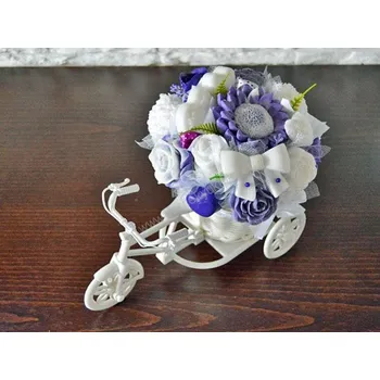 umělá květina Mýdlová kytice kolo - fialovo - bílá