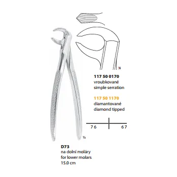 Kleště Medin Kleště extrakční D73 na dolní moláry 15.0cm
