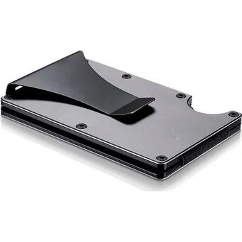 Pouzdro na karty s RFID a sponou na bankovky, úzké, slim Šedá