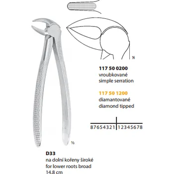 Kleště Medin Kleště extrakční D33 na dolní kořeny široké 14.8cm DIAMANT