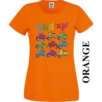 levne damske tricko moped skutr Barva: Orange - oranžová, Výstřih: Kulatý výstřih kolem krku, EU dámská velikost: eu 34/36 (dívčí prodloužená 122) viz tabulka velikostí