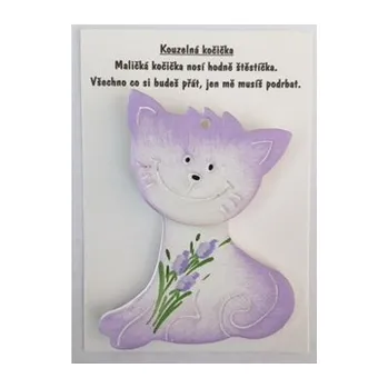 Přání keramická kočička levadulová s květinkou (Přání s kočkou, kočka)