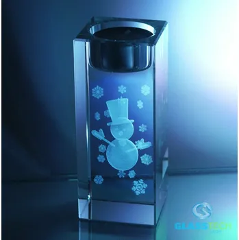 Svícen Skleněný stojánek na svíčku 50x50x120 mm+ 3D sněhulák