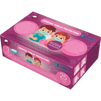 rouška General Public třívrstvá dětská jednorázová rouška růžová 25 ks