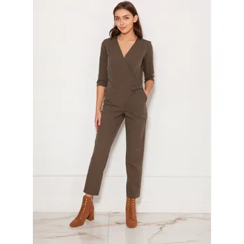 Dámský overall Elegantní overal dlouhý s obálkovým výstřihem KB108 Barva: Khaki, Velikost: XL