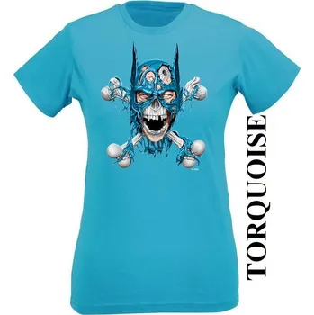 Pánské tričko damske tricko Batmanova lebka Barva: Turquoise - tyrkysová, Výstřih: Kulatý výstřih kolem krku, EU dámská velikost: eu 32/34 (dívčí prodloužená 116) viz tabulka velikostí