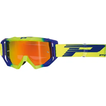 Motocyklové brýle Motokrosové brýle Progrip PG 3200 VENOM ŽLUTÁ FLUO/MODRÁ zrcadlový objektiv (ochranné brýle na motokros a enduro )