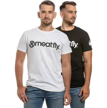 Pánské tričko Meatfly Logo 25 Years - bílé a černé pánské tričko s krátkým rukávem