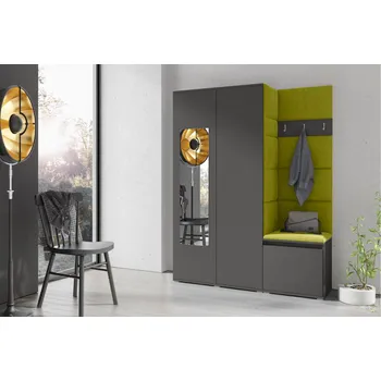 Předsíňová stěna Eka Předsíňová stěna s čalouněnými panely Trinity 11 - Grafit / Olivová 2312