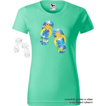 Dámské tričko damske-tricko-potisk-plaz-zabky-menici-barvu Velikost dámská trička Basic: XS šířka 39, délka 57, Odstín dámské tričko Basic: Mátové