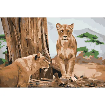 Malování podle čísel - Lvice Velikost: 40x60cm, Rámování: Pouze srolované plátno