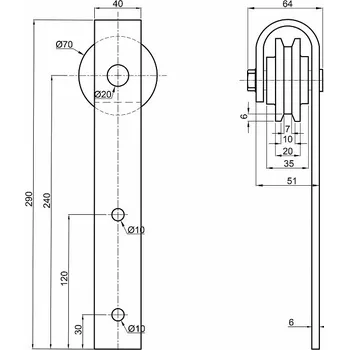 Pojezdové kolečko Kola Pirkl s.r.o. - Kování pro posuvné dveře HISTORIK 4 NEREZ - Kování pro posuvné dveře HISTORIK 4 NEREZ - Kování pro posuvné dveře