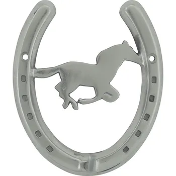 Věšák Stříbrný nástěnný háček ve tvaru podkovy s jezdcem na koni - 13*10cm