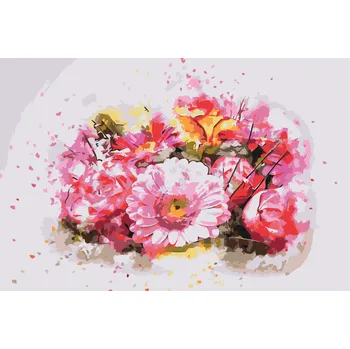 Malování podle čísel - Kytice růžových květů Velikost: 40x60cm, Rámování: Pouze srolované plátno