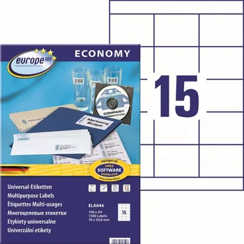 Samolepící etiketa Avery Zweckform Europe100 ELA044 Samolepicí etikety 70x50,8 mm, 1500 ks, bílé + tiskové šablony ke stažení zdarma