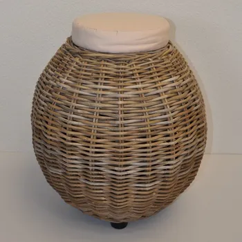 Taburet Ratanová taburetka PIECES ratan kubu polstr béžový