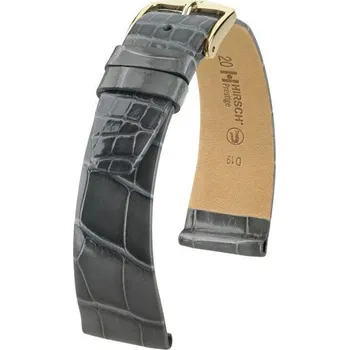 Řemínek na hodinky Kožený řemínek Hirsch Prestige M 02307130-1, šedý, aligátoří kůže, délka M, Quick Release - 14 mm (spona 12mm)