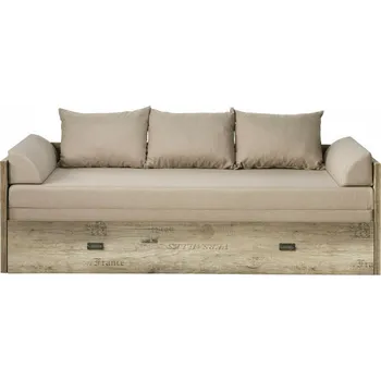 Postel Brwcz MALCOLM LOZ/80/160 komplet dub canyon monument s potiskem 3D/šedý wolfram POTAH CARBO SAWANA 17 (korpus,matrace, 2 záhlavky,3 polštáře)