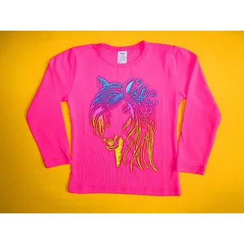 Dívčí tričko Arex, ČR Dívčí tričko dlouhý rukáv duhový kůň 1 - vel. 110 Barva: růžová, Velikost: 110