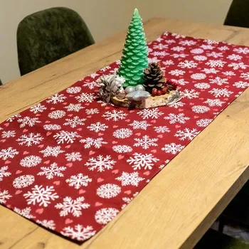 Vánoční dekorace Štola červená, bílé vločky, 40x100 cm