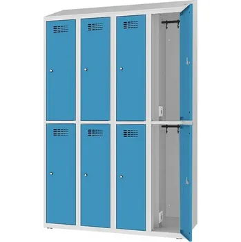 Skříň na dobíjení elektrického nářadí a elektroniky, 8 schránek, v x š x h: 1800x1200x500 mm, dveře modré RAL5012