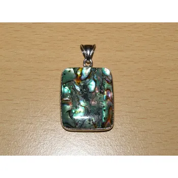 Drahý kámen Paua mušle - přívěsek - obdélníček v kovovém rámečku - kpmp37