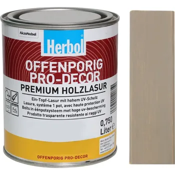 Lak na dřevo Lazura na dřevo HERBOL Offenporig Pro-Decor - Tónovaný odstín, pastelové odstíny 0,75L Hnědošedá E4.05.55
