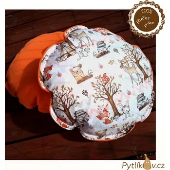 Dětská deka Polštářek kulatý podzimní les 50cm (Ručně šitý polštářek kulatý podzimní les 50cm.)