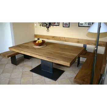 Jídelní stůl HAHNHOLZ Dubový jídelní stůl s ocelovým rámem Objednat v délce: 140 cm, šířka: 80 cm, výška: 80 cm