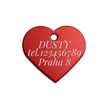 Vojenské psí známky Hliníková psí známka srdíčko velké (červená)