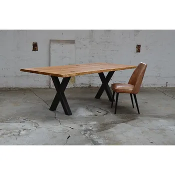 Jídelní stůl HAHNHOLZ Dubový jídelní stůl s ocelovým rámem tvaru X Objednat v délce: 180 cm, šířka: 80 cm, výška: 60 cm