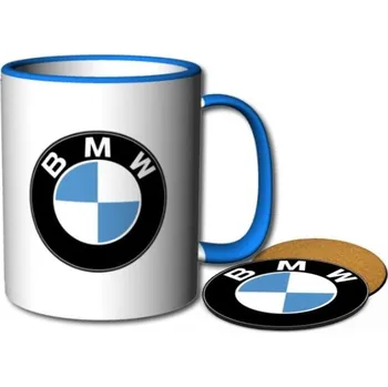 Hrnek BMW s modrým uchem s podtáckem korkovým