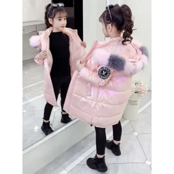 Dívčí bunda Dívčí zimní kabát s kožešinovým límcem Varianta: Růžová, Věk: 10T