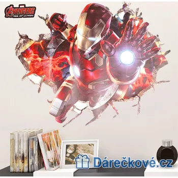 Samolepící dekorace Letící Iron Man ze zdi, samolepka na zeď, vel. 70x50cm