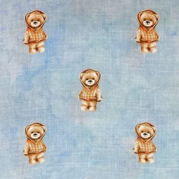 Bavlněný atlas modrý, medvídci, š.140