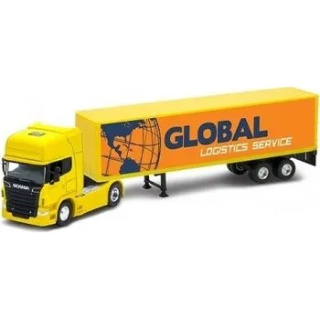 autíčko Welly TAHAČ SCANIA V8 R730 YELLOW S NÁVĚSEM GLOBAL LOGISTICS 68021