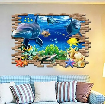 Samolepící dekorace Delfíni v moři, samolepka na zeď, vel. 97x67cm