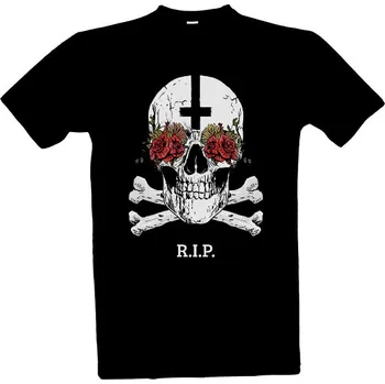 Pánská móda Tričko s potiskem Lebka s křížem a květinami pánské