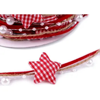 Stuha hvězdy a perly, vánoční, barva 1 červená
