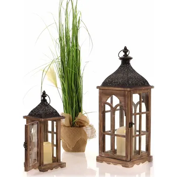 Lucerna Dřevěná lucerna MSL2070BR - 38,5 cm hnědá