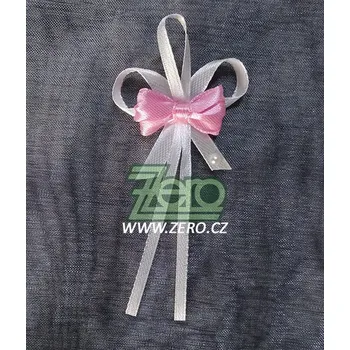 Svatební dekorace Vonička (vývazek) svatební - bílá s růžovou mašličkou