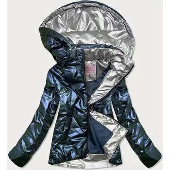 Tmavě modrá krátká lesklá dámská bunda (W586) odstíny modré XL (42)