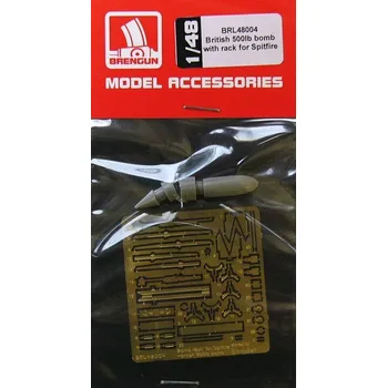 Plastikový model Brengun 1/48 Bomb rack for Spitfire + British 500lb.