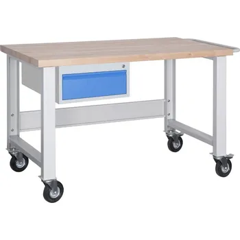 Průmyslová sponka Dílenský pojízdný stůl profi 1500 mm, 1 zásuvka, 4 kola + doprava zdarma