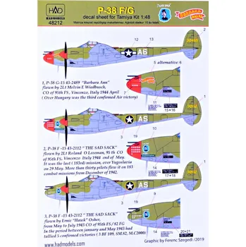 Plastikový model HAD models 1/48 Decal P-38 F/G above Europe (3x camo)