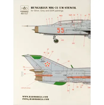 Plastikový model HAD models 1/48 Decal MiG-21 UM Hungarian Stencils