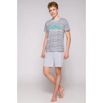 Chlapecké pyžamo Taro, chlapecké pyžamo 344/2-Max, krátký rukáv, světle šedá, vel. 146